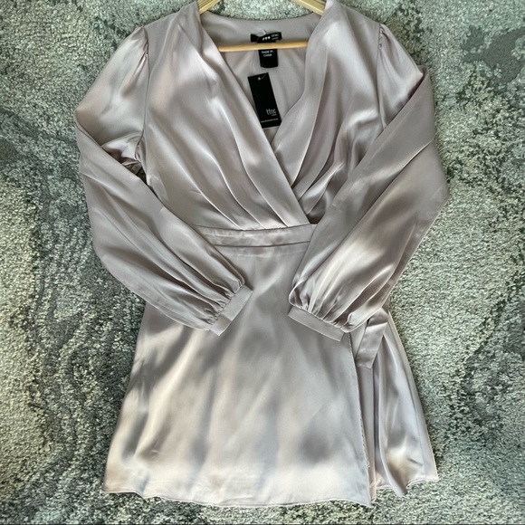 Brand New Satin Long Sleeve Front Wrap Dress- ASOS - Picture 5 of 12